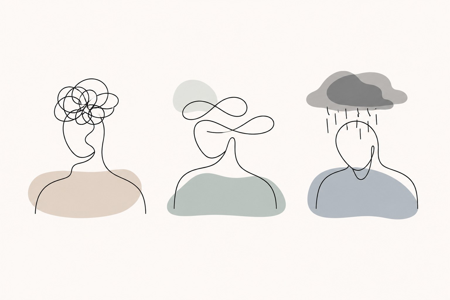Minimalist illustration comparing burnout, stress and depression