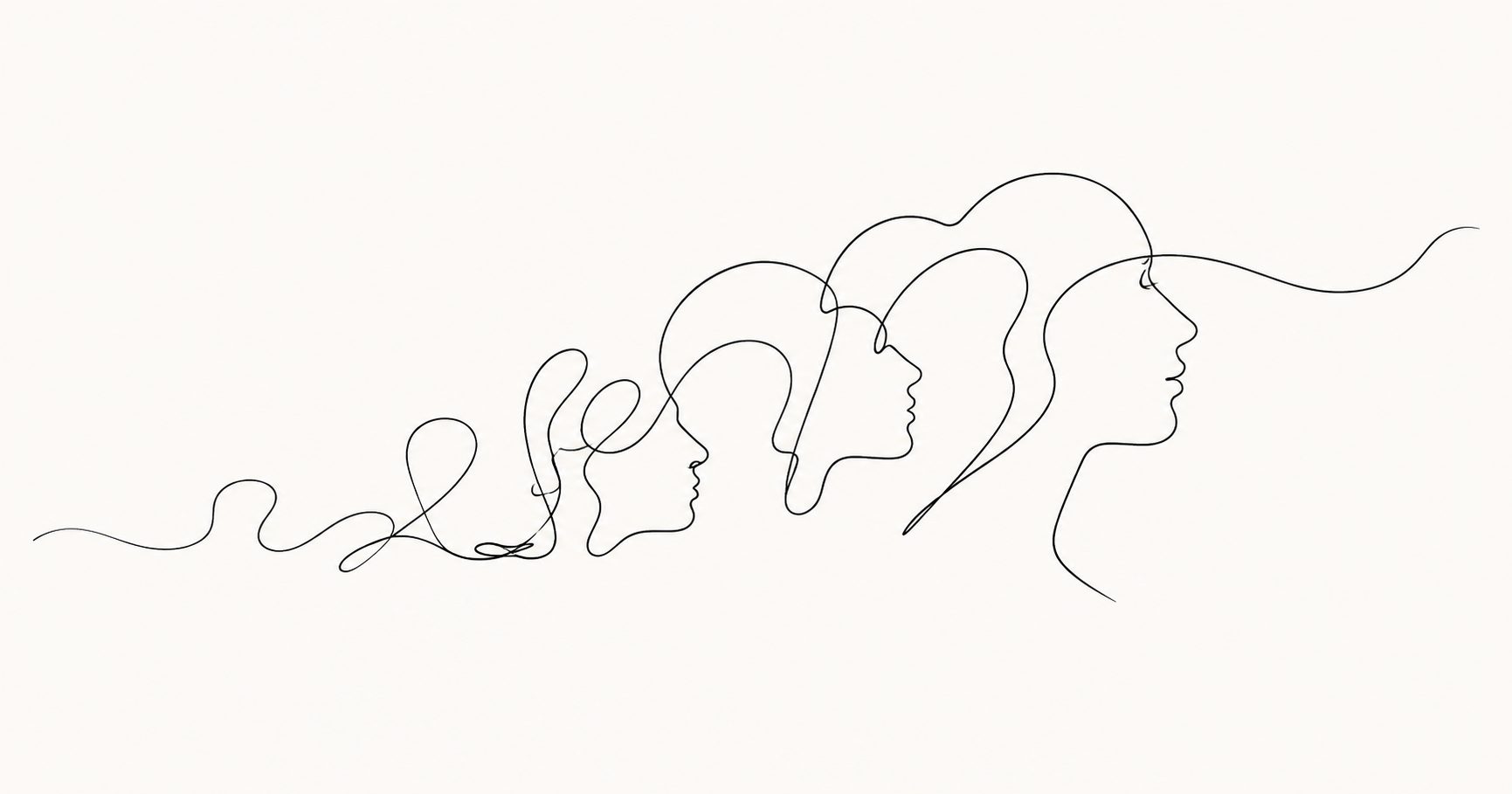 Minimalist evolving face profiles representing personality change over time