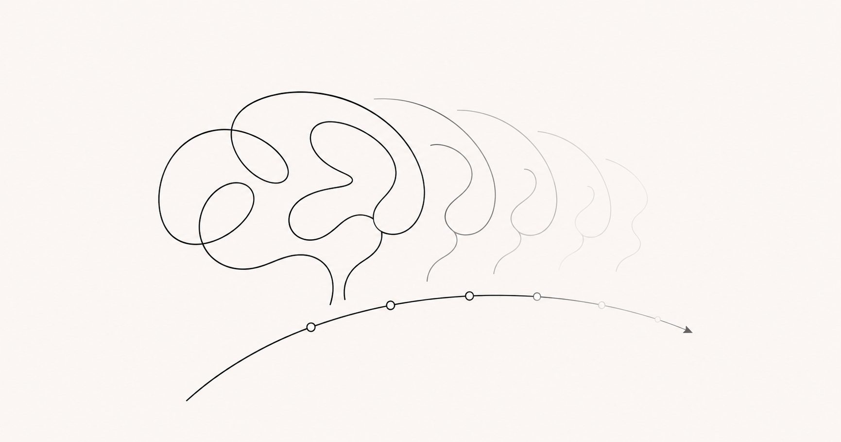 Minimalist brain timeline illustration representing IQ and ageing