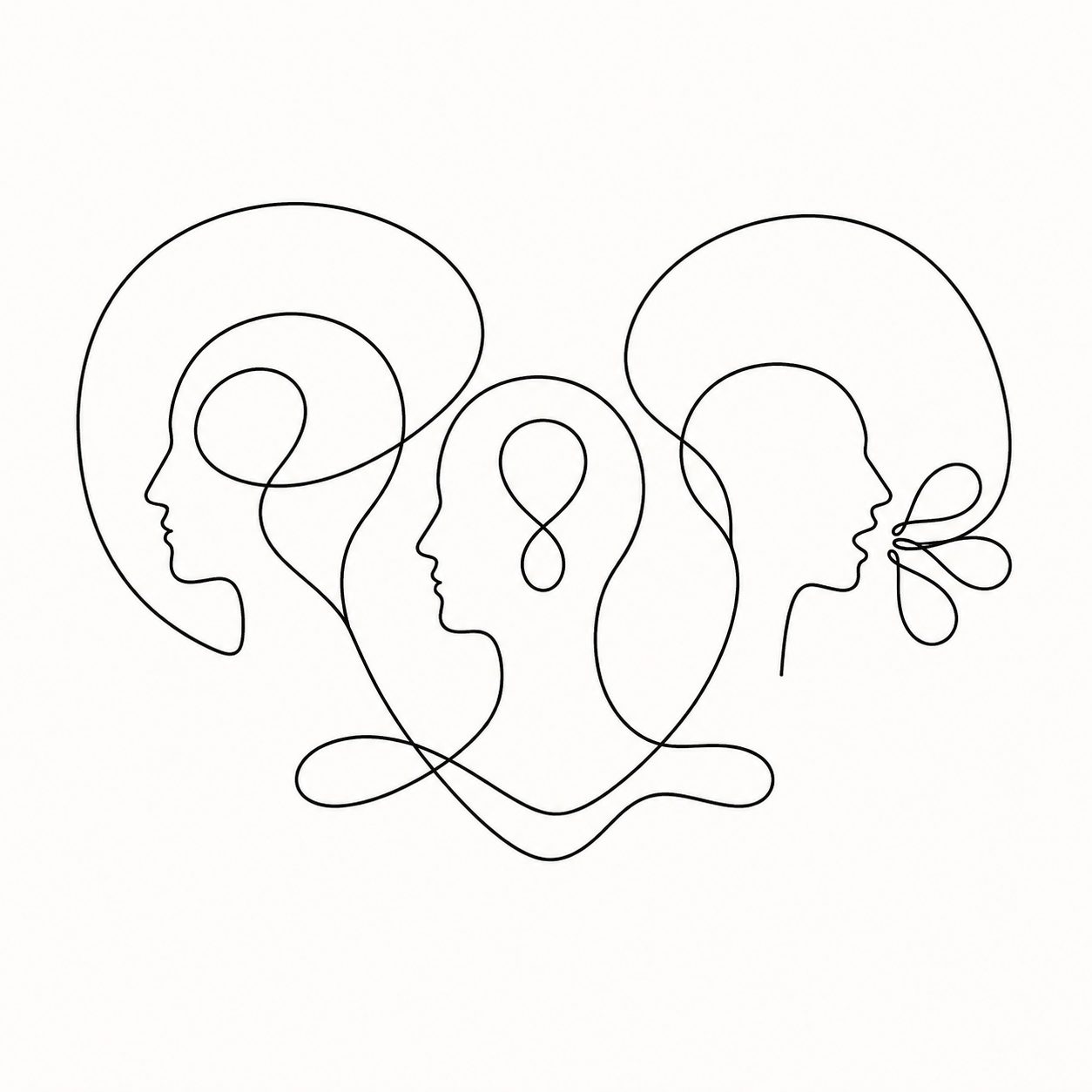 Minimalist trio of profiles representing introversion, extroversion and ambiversion