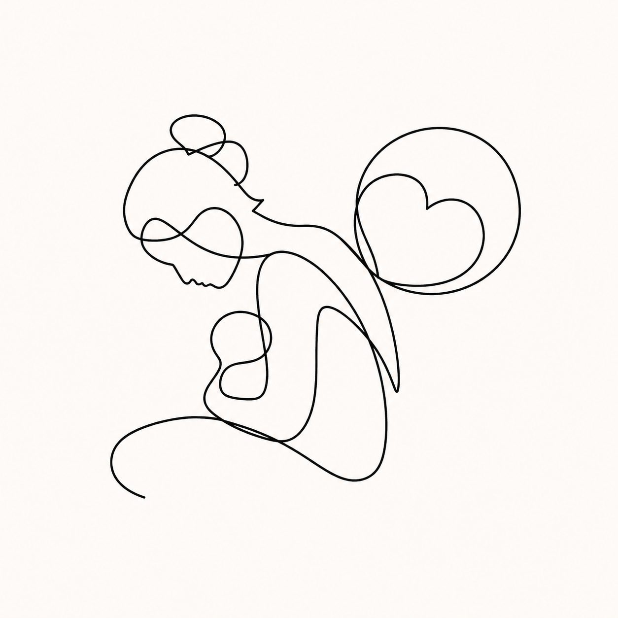 Minimalist exhausted parent carrying an emotional heart-shaped burden