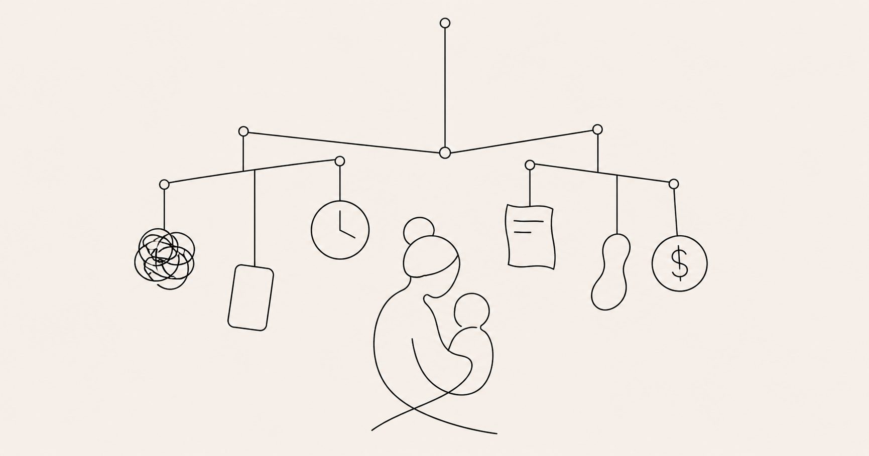 Minimalist balance illustration representing parental burnout risk factors