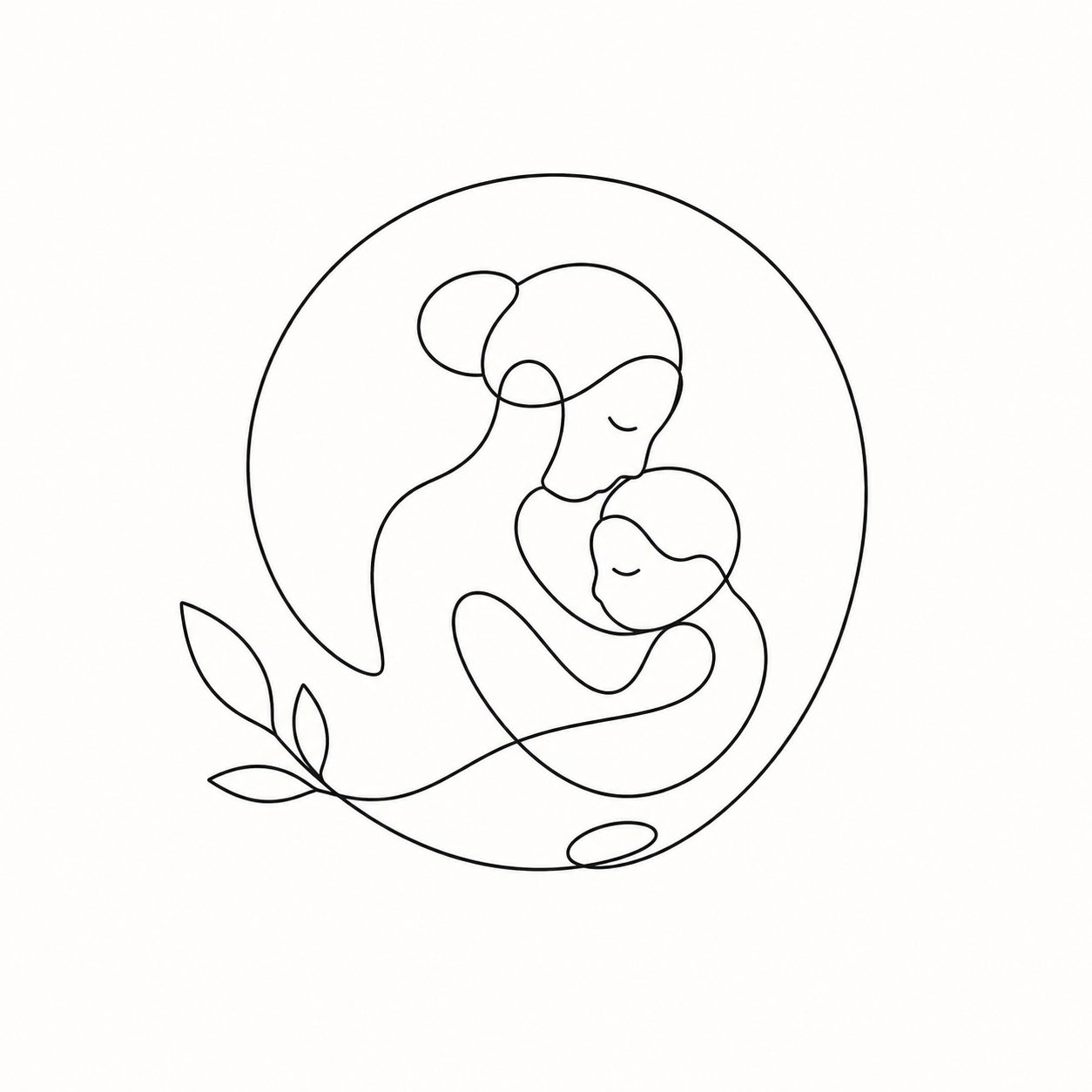 Minimalist parent and child held within a protective circular form