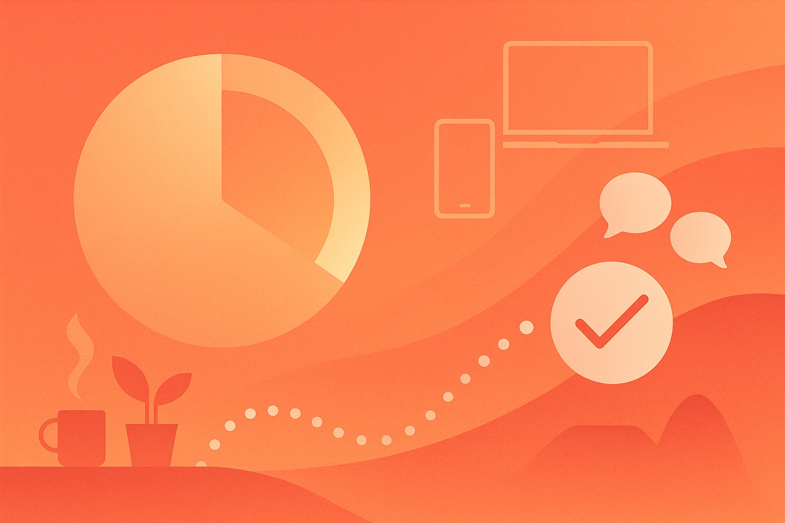 Calm phone and clock illustration indicating no timer pressure