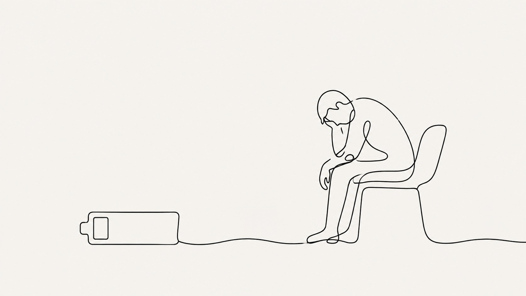 Minimalist line illustration of exhaustion and depleted energy representing burnout