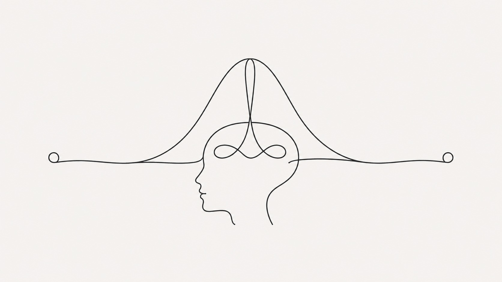 Minimalist line illustration of a head and distribution curve representing average IQ